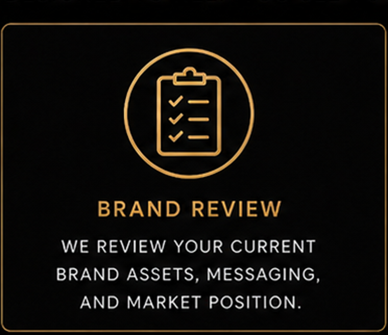 Brand review: we review your current brand assets, messaging, and market position.